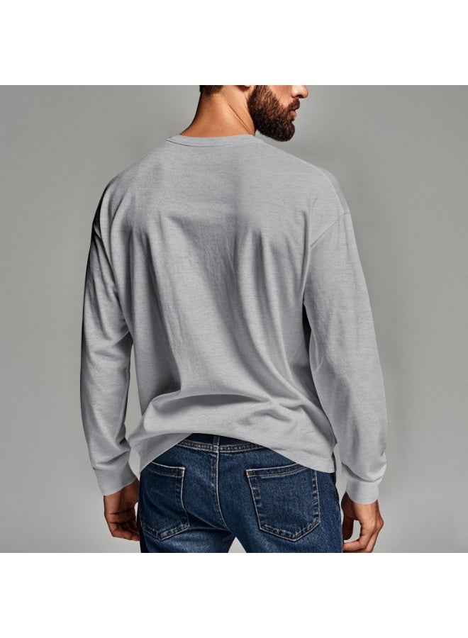 Men's Crew Neck Tee Long Sleeve T-Shirt with Chest Pocket Solid Color Casual Top for Daily Wear Work And Outdoor Activities - Image 3