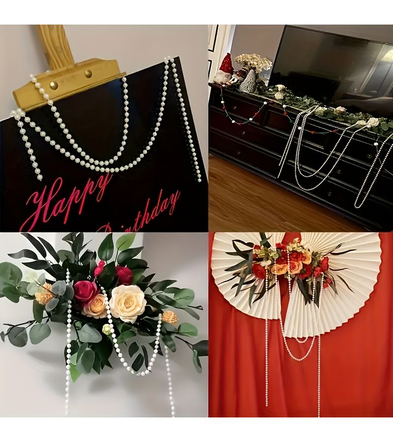 White 2Pcs 500cm Artificial Pearl Garland Wedding Curtain Decoration - Image 4