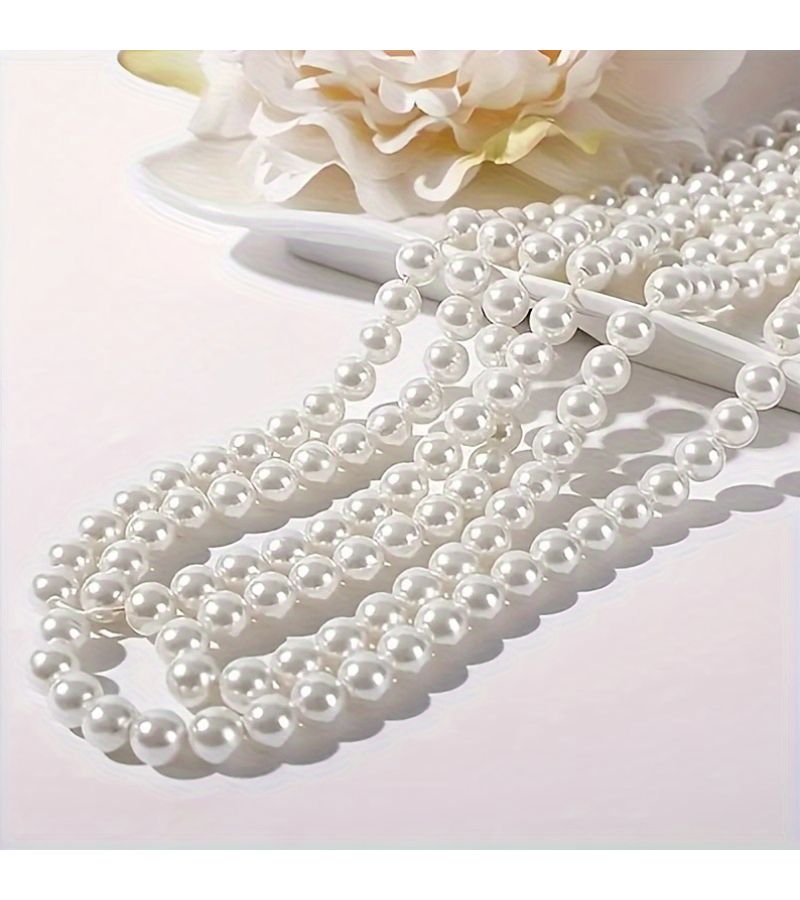 White 2Pcs 500cm Artificial Pearl Garland Wedding Curtain Decoration - Image 5