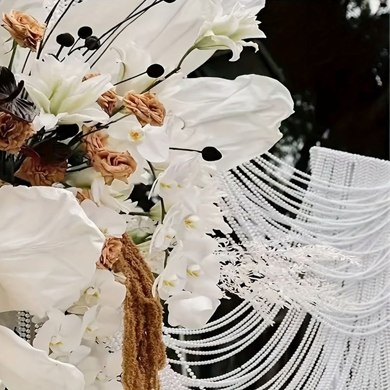 White 2Pcs 500cm Artificial Pearl Garland Wedding Curtain Decoration - Image 3