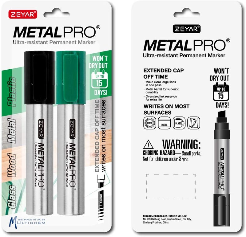 ZEYAR Permanent Markers, JUMBO Size, Set of 2, Premium Waterproof & Smear Proof Markers, Quick Drying- Great on Plastic,Wood,Stone,Metal and Glass for Doodling and Marking (Black & Green) - Image 3