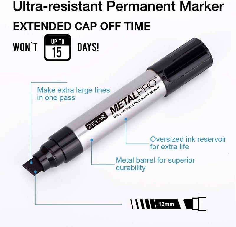 ZEYAR Permanent Markers, JUMBO Size, Set of 2, Premium Waterproof & Smear Proof Markers, Quick Drying- Great on Plastic,Wood,Stone,Metal and Glass for Doodling and Marking (Black & Green) - Image 2