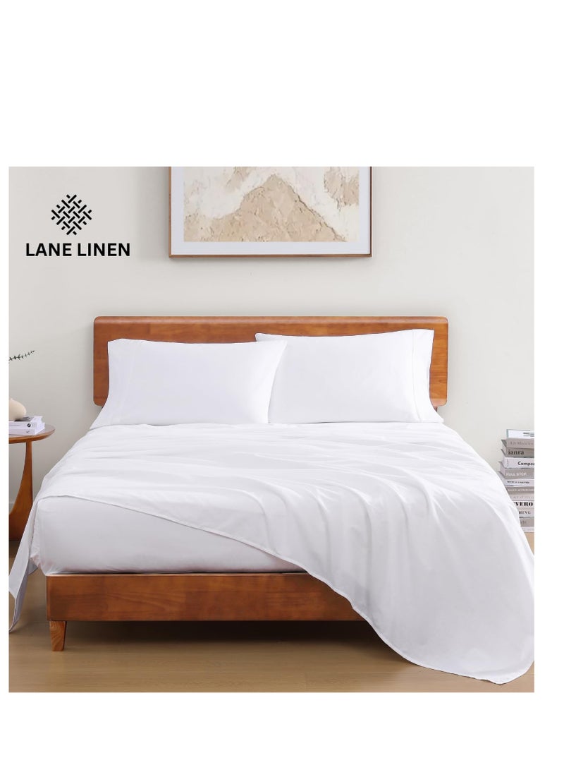 LANE LINEN 100% Organic Cotton Queen Sheet Set, 4Pc Cotton Sheets Queen Size Bed Set, Soft & Breathable Percale Weave, Deep Pocket Queen Sheets, Hotel-Quality Bed Sheets Queen Size - White Bed Sheets