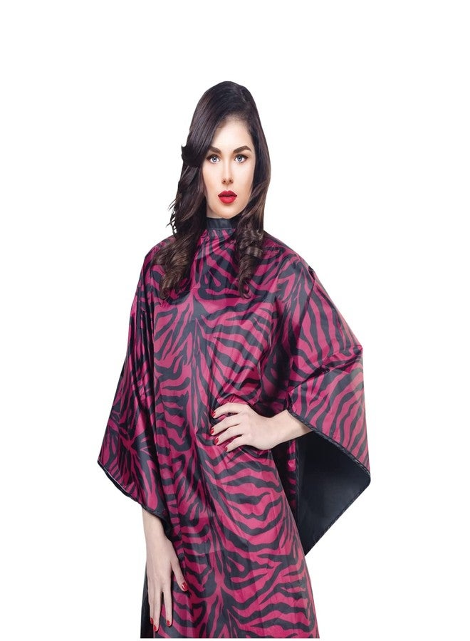 Cricket Flip Reversible Zebra All Purpose Barber Cape for Salon Professionals, Adjustable Metal Snap Neck Closure, Water Resistant & Bleach Proof, Hair Cutting Cape - Black/Pink, 54" x 59" - Image 1