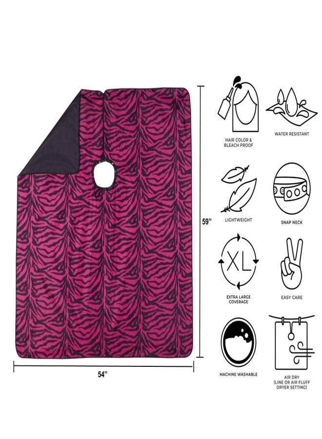 Cricket Flip Reversible Zebra All Purpose Barber Cape for Salon Professionals, Adjustable Metal Snap Neck Closure, Water Resistant & Bleach Proof, Hair Cutting Cape - Black/Pink, 54" x 59" - Image 2