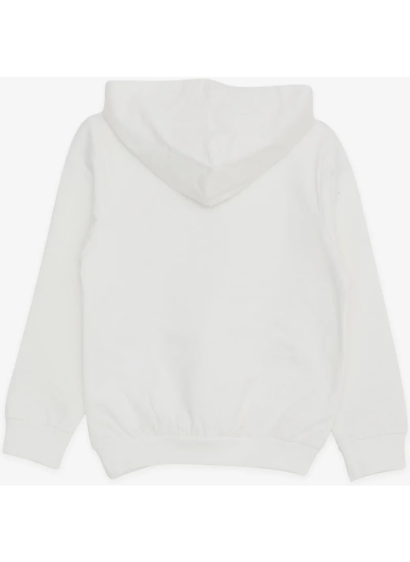Breeze Girl's Sweatshirt Kangaroo Pocket Text Printed Laced Ecru