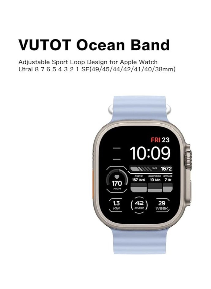 ten.tech - Ten Tech Silicone Band for Apple Watch Ultra/Ultra 2 49mm 45mm 44mm 42mm, Waterproof Soft Silicone Sports Band for iWatch Ultra SE 8/7/6/5/4/3/2/1, Sierra Blue - Image 1