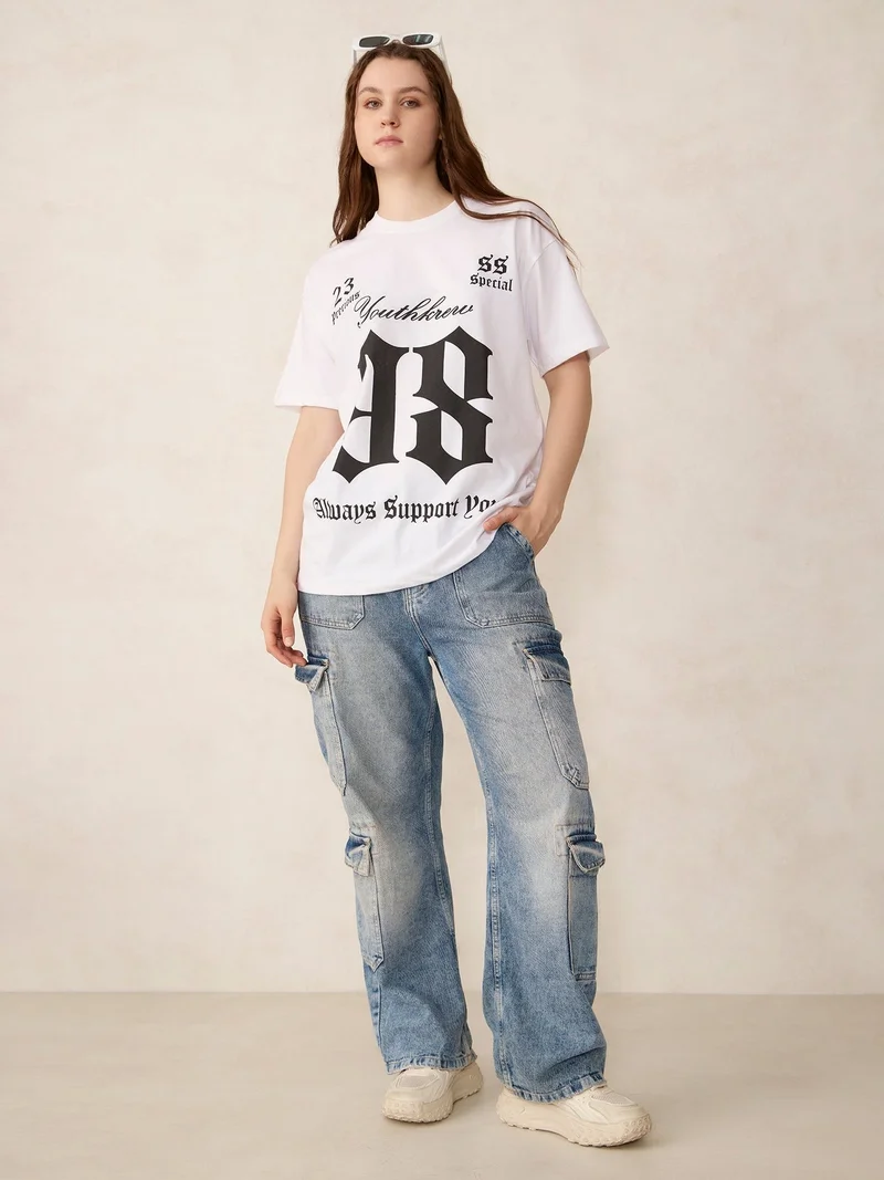 Outzidr white White Graphic Oversized T-Shirt for Women | Best Price UAE