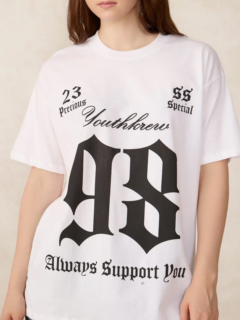 Outzidr white White Graphic Oversized T-Shirt for Women | Best Price UAE