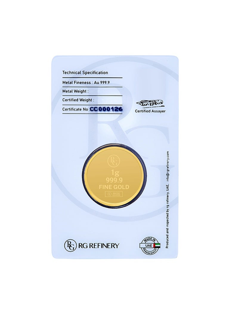 RG REFINERY Rafmoh Bullion 1 Gram 24K 999.9 Purity Gold Coin with Ball Design - Image 4