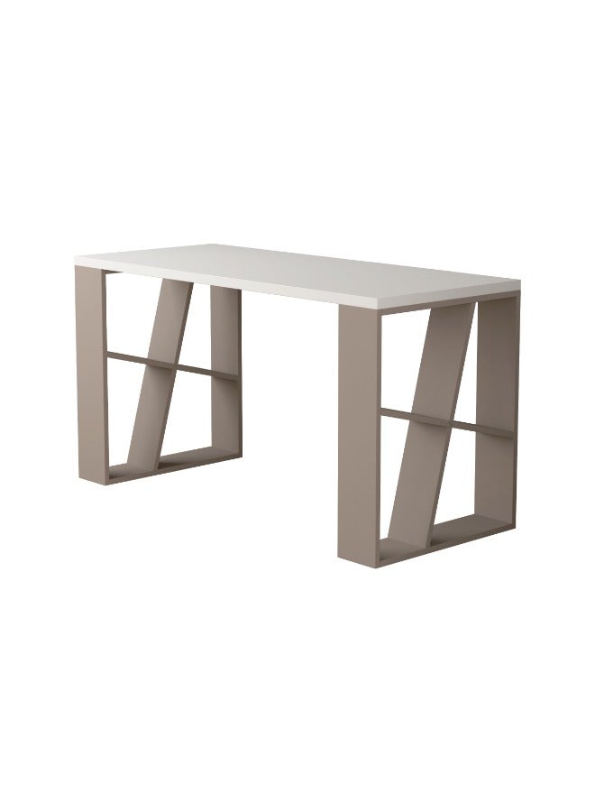 Mourah Home Honey Modern Working Table With Storage Study Desk For Home Study Room Office With Open Shelf Simple Design  60X75X137 Cm White/Light Mocha - Image 2