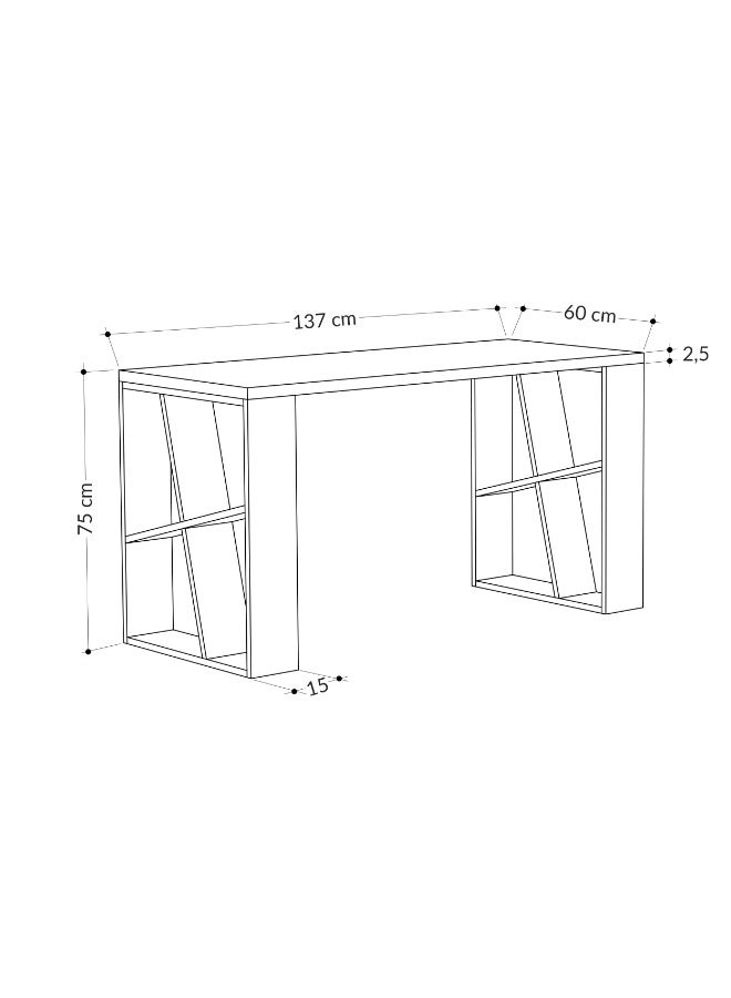 Mourah Home Honey Modern Working Table With Storage Study Desk For Home Study Room Office With Open Shelf Simple Design  60X75X137 Cm White/Light Mocha - Image 3