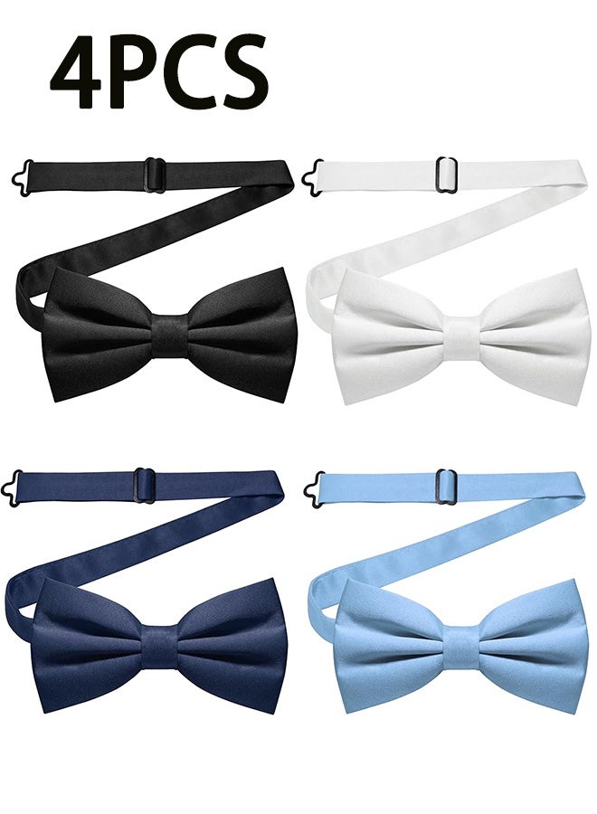 4 عبوات برباط رائع مسبق الربط للرجال، برباط قابل للتعديل مناسب لحفلات الزفاف، مراسم التكريم، الاجتماعات المهمة (أسود، أبيض، أزرق بحري، أزرق فاتح) - Image 1
