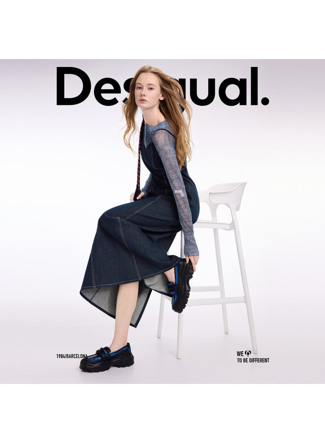 DESIGUAL فستان دنيم بدون حمالات بتصميم نحيف ss25 - Image 5