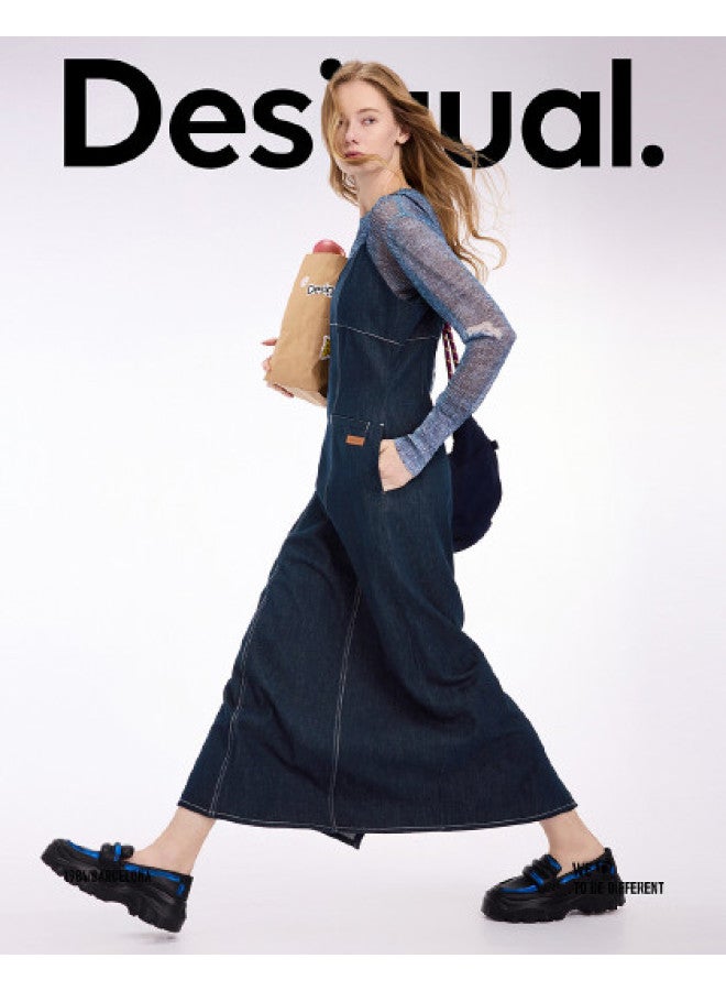 DESIGUAL فستان دنيم بدون حمالات بتصميم نحيف ss25 - Image 1