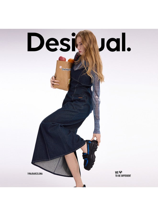 DESIGUAL فستان دنيم بدون حمالات بتصميم نحيف ss25 - Image 3