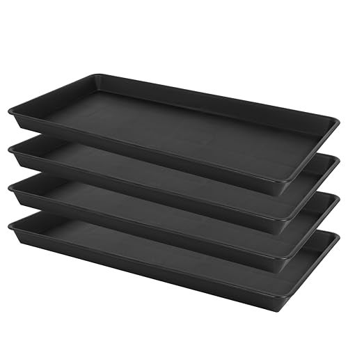 VUWEZ 4 Pack Plant Saucer Tray Rectangular, Plant Growing Nursery Trays, Heavy Sturdy Seed Starting Trays, Plants Starter Saucers for Indoors No Holes, Seed Starter Growing Tray (17.5"x10.6", Black) - Image 1