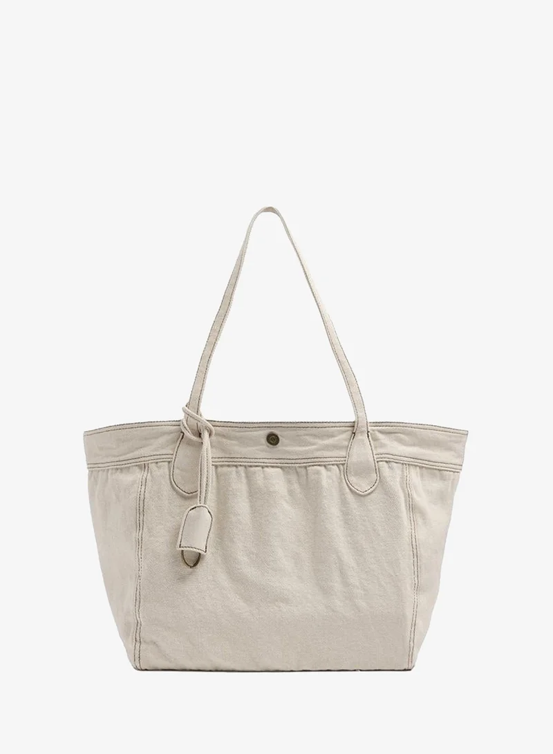 Parfois Canvas Shopper Bag With Pendant