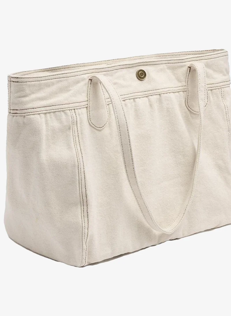 Parfois White Canvas Shopper Bag With Pendant for Women | Best Price UAE
