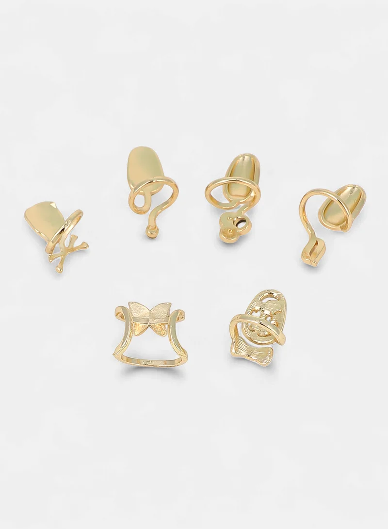SOHI SOHI Women The Belle Nail Ring Set | California  Colour | Set Of 6 | One-Size | Artificial Stone Alloy Material | Adjustable Closure | Ring For Casual & Evening Wear
