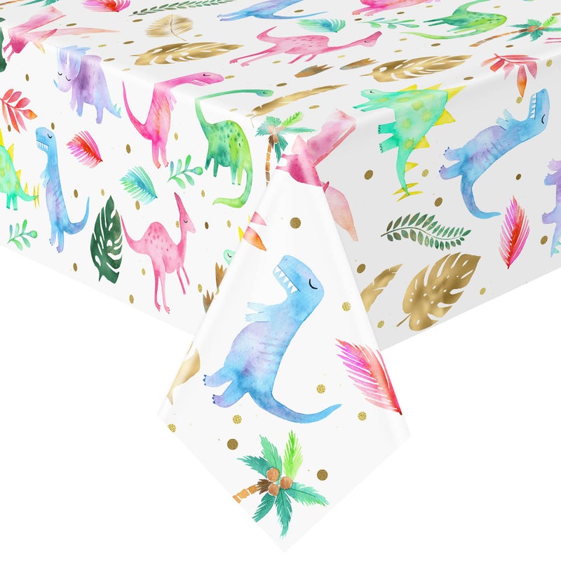 HaPiBiDesign Girl Dinosaur Birthday Party Tablecloth  Pink Dinosaur Plastic Disposable Table Cover  Girl Dinosaur Party Supplies 1 54 x 108