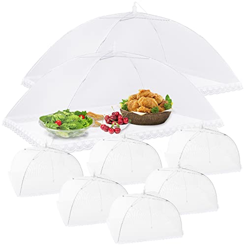 8 Pack 2 Size Mesh Food Covers for outside 2 Jumbo and 6 Large Cake Cover Net for IndoorOutdoor Picnic Accessories Fruit Cover Tent Keeping Out Flies Bugs Mosquitos