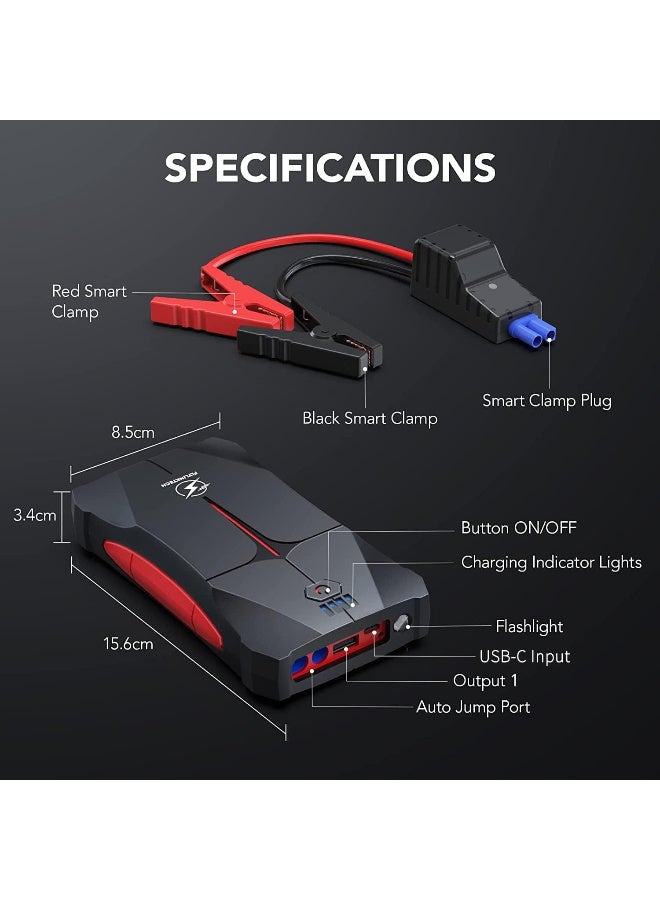 فلاي لينك تك جهاز بدء تشغيل السيارة، FLYLINKTECH 4000A 12V محمول لبطارية السيارة، حزمة طاقة بدء تشغيل (حتى 9.0 لتر بنزين أو 8.5 لتر محرك ديزل)، بنك طاقة مع مصباح يدوي LED، IP67 - Image 5
