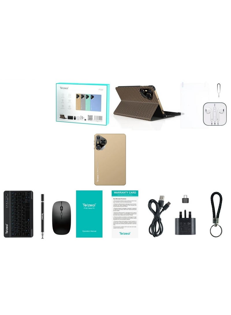 Telzeal P100 10.1 Inch Android 13 Tablet with 5G WiFi and Dual SIM 12GB RAM 512GB ROM 8000 mAh High Capacity Battery Wireless Keyboard and Mouse Gold - Image 5