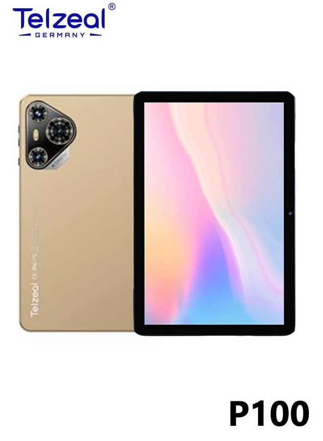 Telzeal P100 10.1 Inch Android 13 Tablet with 5G WiFi and Dual SIM 12GB RAM 512GB ROM 8000 mAh High Capacity Battery Wireless Keyboard and Mouse Gold - Image 1