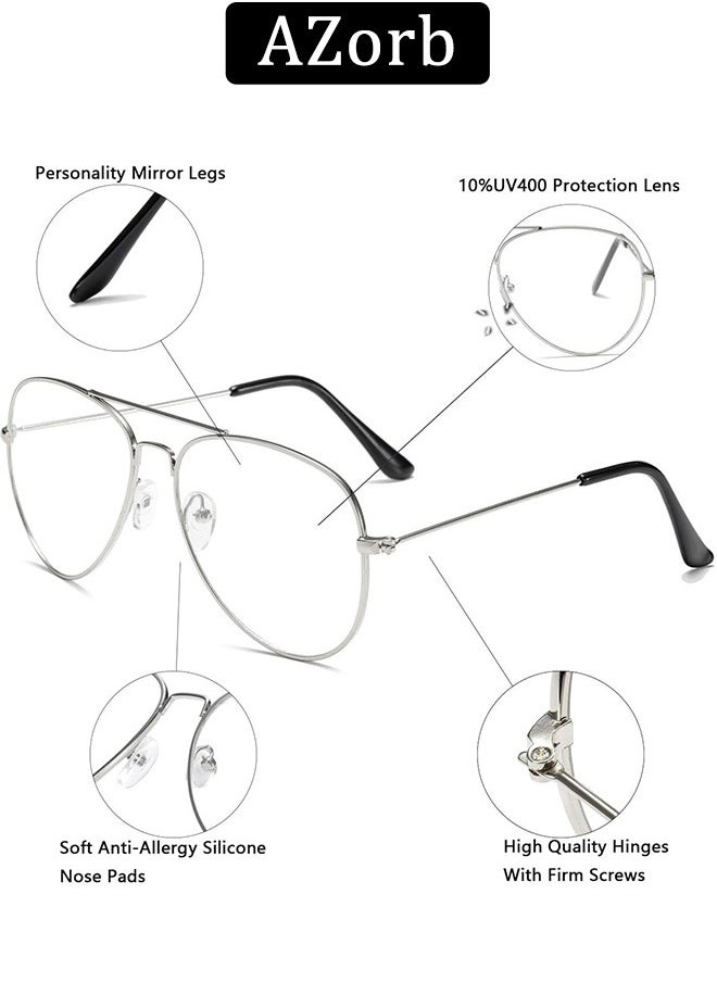 AZorb - Blue Light Glasses for Men Women Metal Aviator Frame Reading Gaming Glasses Anti Blue Light Blocking Clear Lens UV Phone Computer Anti Fatigue Eyeglasses - Image 1