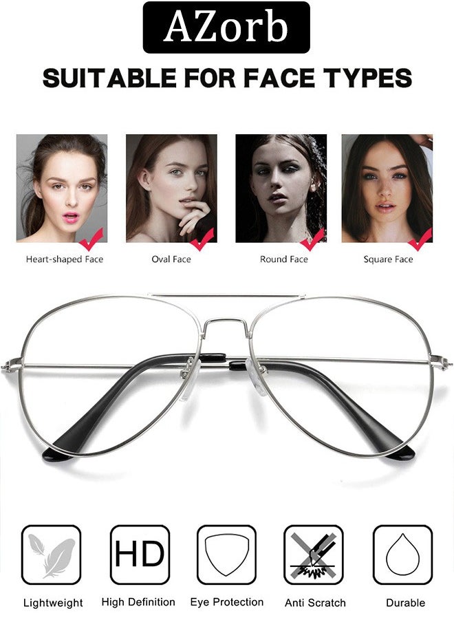 AZorb - Blue Light Glasses for Men Women Metal Aviator Frame Reading Gaming Glasses Anti Blue Light Blocking Clear Lens UV Phone Computer Anti Fatigue Eyeglasses - Image 1