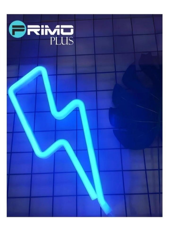 بريمو بلس اضاءة ليد نيون أزرق, لافتة نيون بإضاءة LED بتصميم صاعقة برق أزرق 35.8سم - Image 3