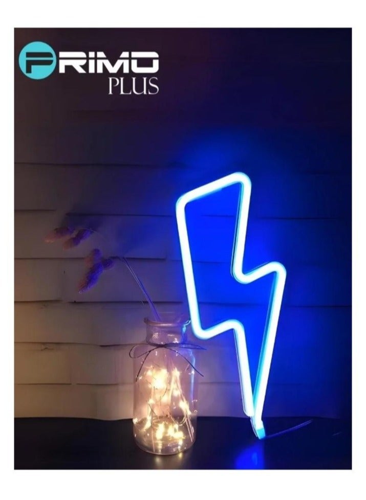 بريمو بلس اضاءة ليد نيون أزرق, لافتة نيون بإضاءة LED بتصميم صاعقة برق أزرق 35.8سم - Image 2