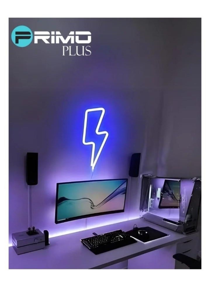بريمو بلس اضاءة ليد نيون أزرق, لافتة نيون بإضاءة LED بتصميم صاعقة برق أزرق 35.8سم - Image 4