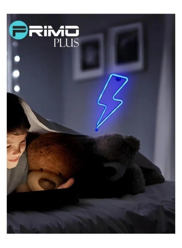 بريمو بلس اضاءة ليد نيون أزرق, لافتة نيون بإضاءة LED بتصميم صاعقة برق أزرق 35.8سم - Image 5