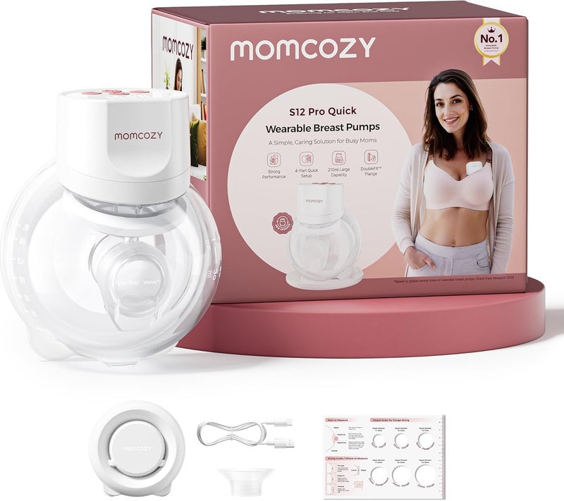 Momcozy S12Pro+ Quick Hands-Free Breast Pump Wearable, Single, White - Image 1