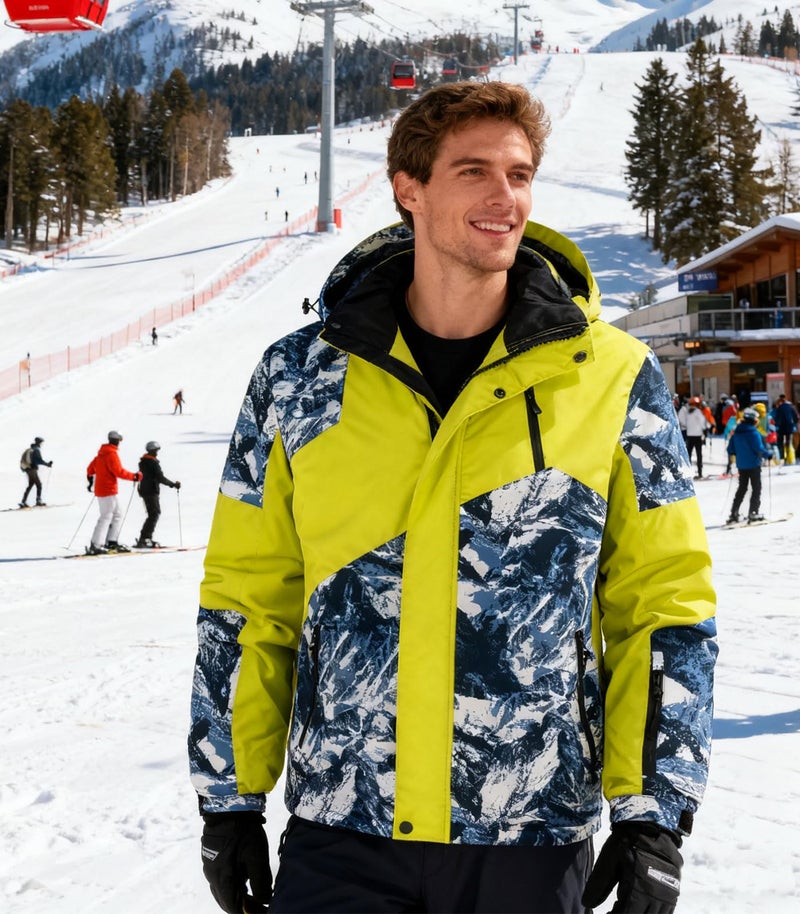 FTIMILD Men Winter Ski Jacket Waterproof High Visibility Fleece Lined Patchwork Hooded Coat - Image 2