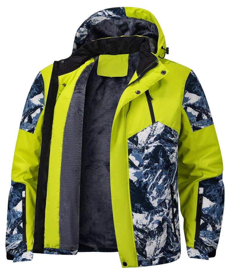 FTIMILD Men Winter Ski Jacket Waterproof High Visibility Fleece Lined Patchwork Hooded Coat - Image 3