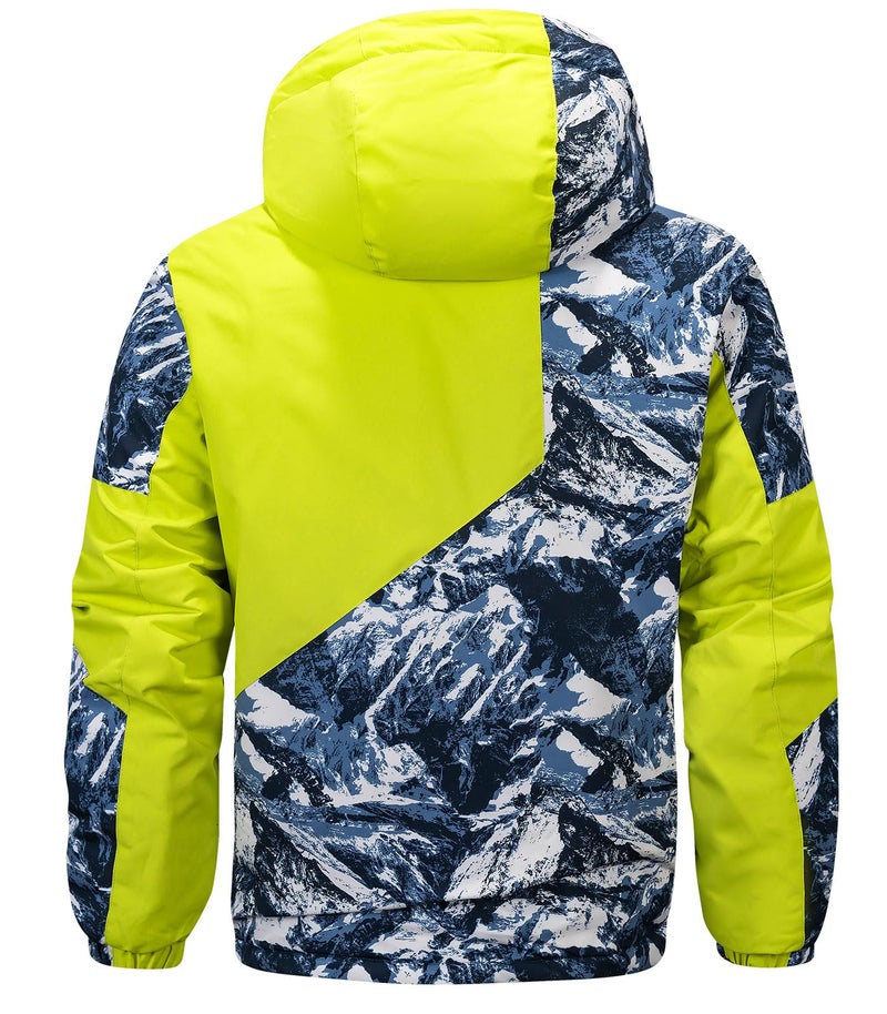 FTIMILD Men Winter Ski Jacket Waterproof High Visibility Fleece Lined Patchwork Hooded Coat - Image 4