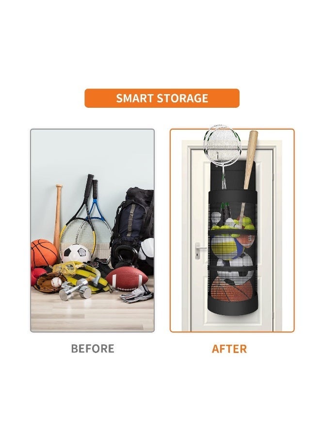 Over The Door Hanging Sports Equipment and Ball Storage, Ball Storage with Metal Hook, Sports Equipment Organizer for Hold Soccer Basketball Football Volleyball Tennis and Toys