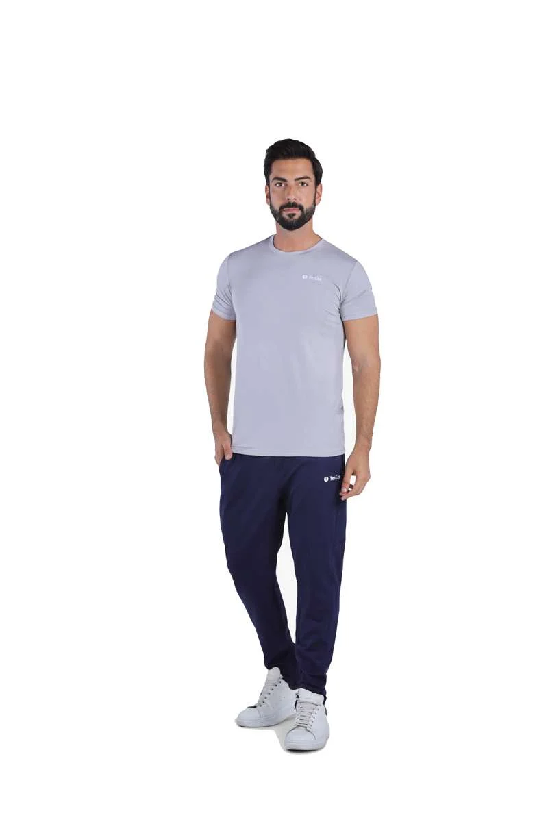 ياسيكو YesEco Men’s Grey Athleisure T-Shirt – Ultra-Soft Bamboo Viscose Tee – Lightweight, Breathable, Stretchable Sustainable Activewear for Gym, Yoga, or Casual Wear (Only T-Shirt)