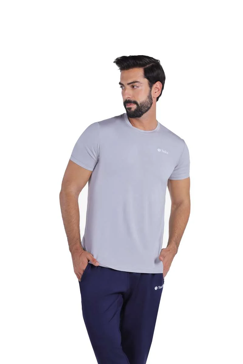 ياسيكو YesEco Men’s Grey Athleisure T-Shirt – Ultra-Soft Bamboo Viscose Tee – Lightweight, Breathable, Stretchable Sustainable Activewear for Gym, Yoga, or Casual Wear (Only T-Shirt)