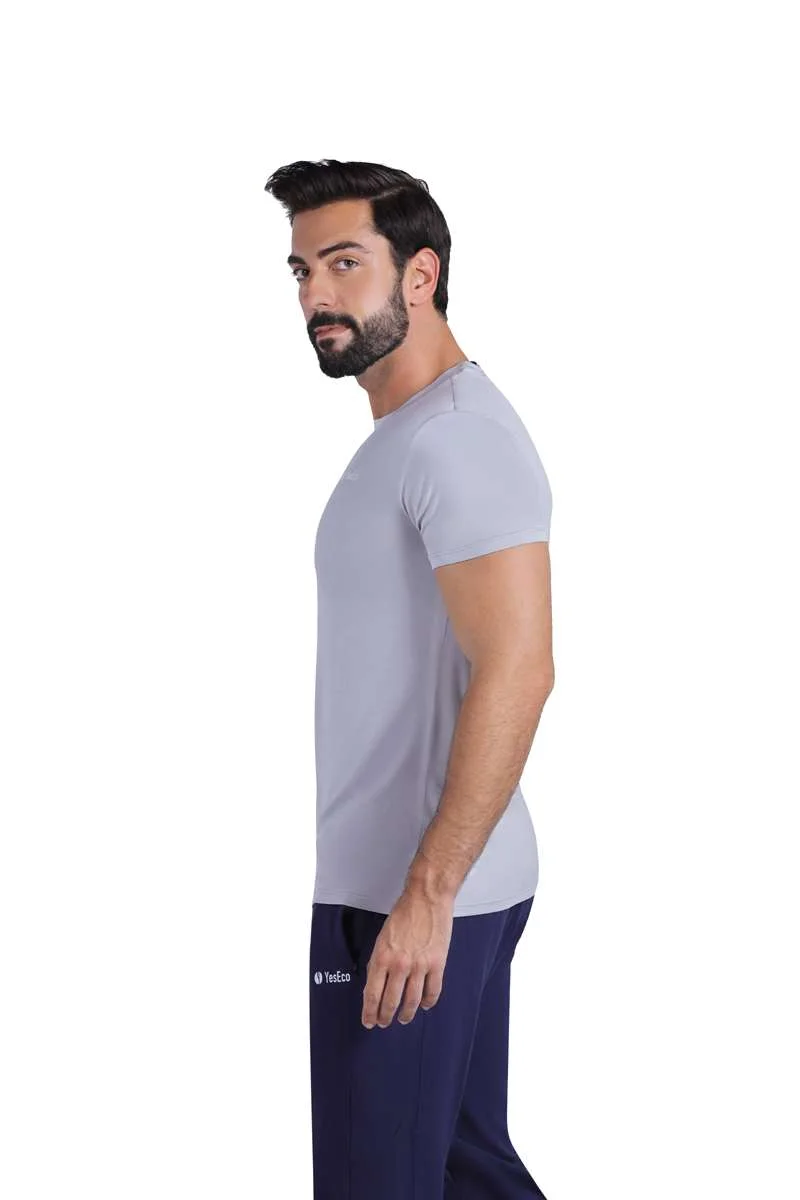 Yeseco  Grey Athleisure T-Shirt – Ultra-Soft Bamboo Viscose Tee – Lightweight for Men | Best Price UAE
