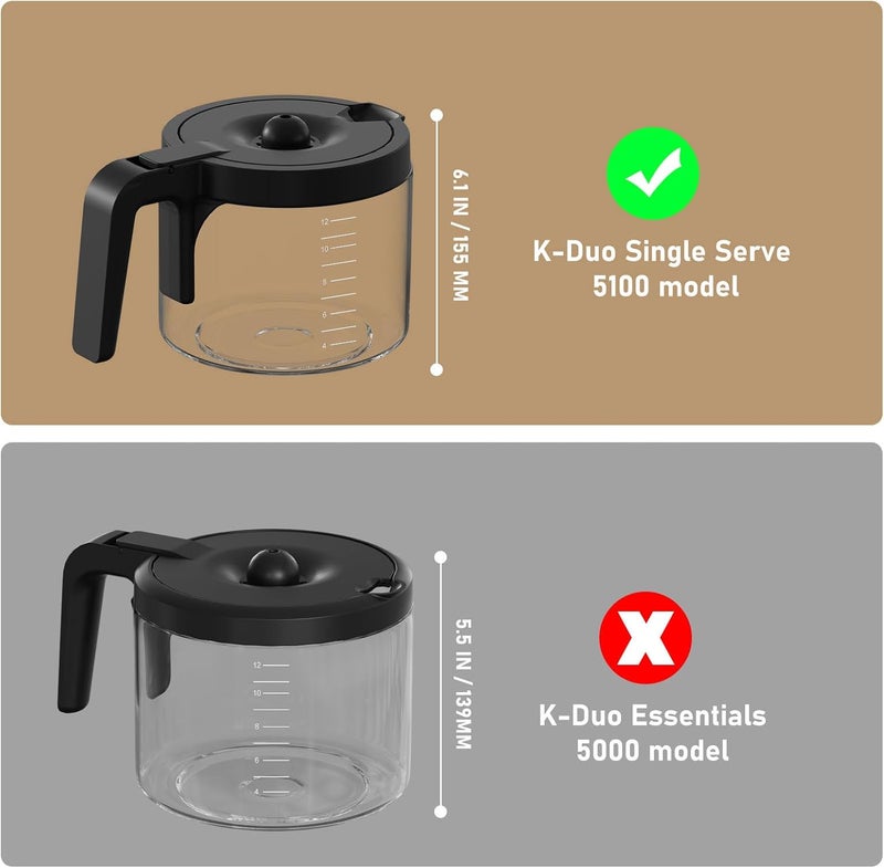 Shonshon 12-CUPS Coffee Pot Glass Carafe Replacement Compatible with Keurig K-Duo 5100 Single Serve K-Cup Pod & Carafe Coffee Maker, (NOT Fit K-Duo 5000 Essentials Model) - Image 2