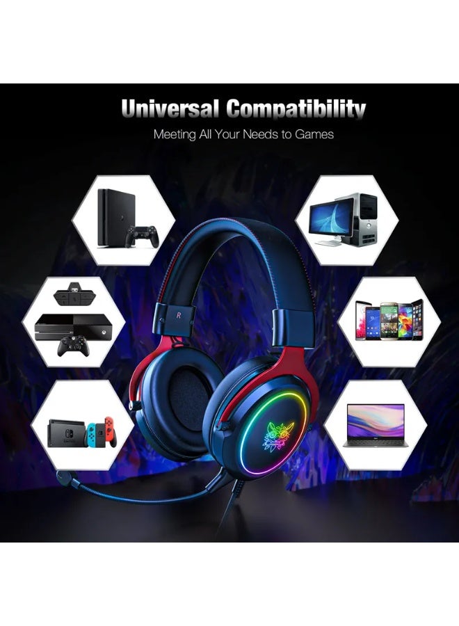 RGB Wired Headset with Detachable Microphone for Gaming on PC, PlayStation, Xbox - Lightweight Over-Ear Headphones for Daily Use - Image 3