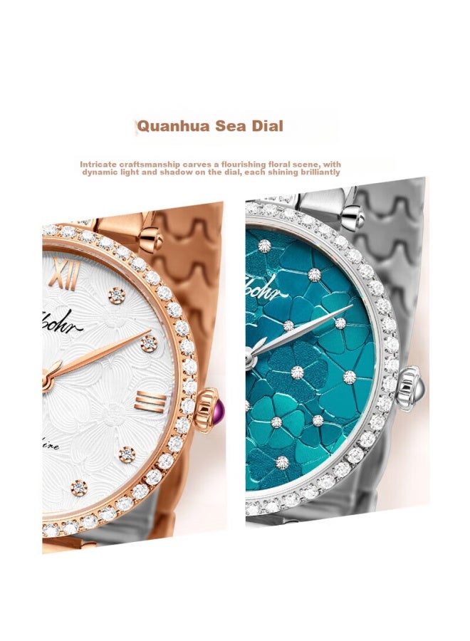 Ebohr Women's Elegant Diamond-studded Stainless Steel Quartz Watch Simple Design Floral Sea Birthday Christmas Valentine's Gift - Image 5