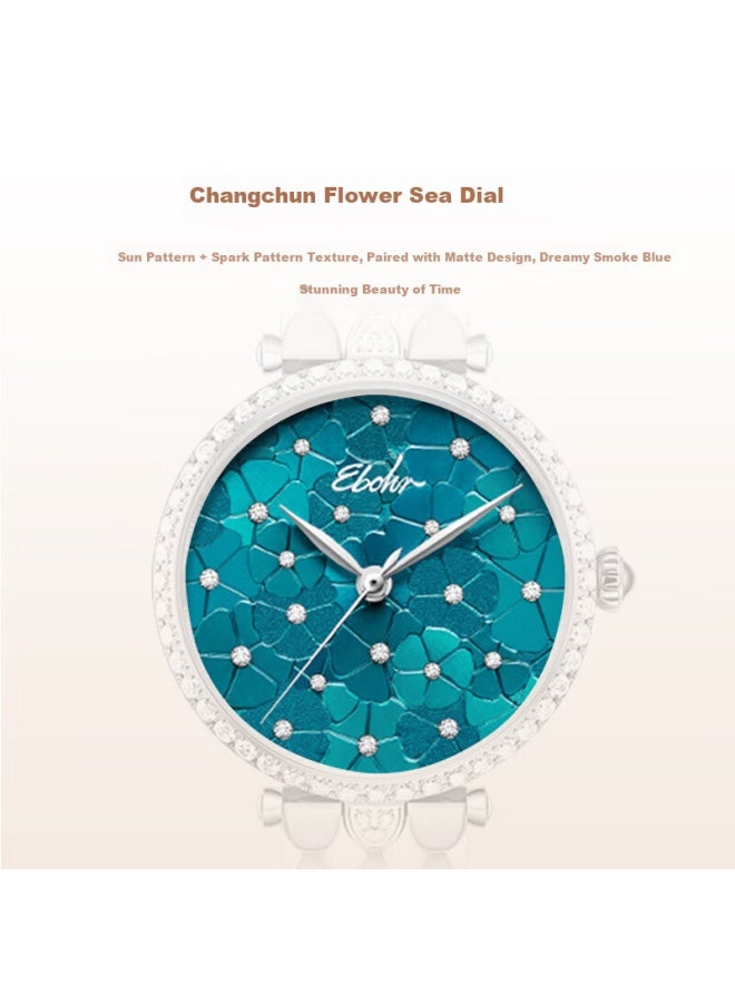 Ebohr Women's Elegant Diamond-studded Stainless Steel Quartz Watch Simple Design Floral Sea Birthday Christmas Valentine's Gift - Image 2
