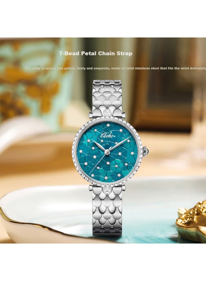 Ebohr Women's Elegant Diamond-studded Stainless Steel Quartz Watch Simple Design Floral Sea Birthday Christmas Valentine's Gift - Image 3