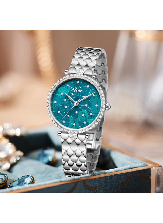 Ebohr Women's Elegant Diamond-studded Stainless Steel Quartz Watch Simple Design Floral Sea Birthday Christmas Valentine's Gift - Image 1