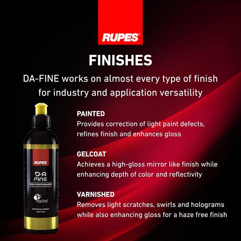 RUPES Fine Compound for Polish & Swirl Remover, Dual Action Buffing Compound Liquid, for Car Detailing & Removing Scratches, High Performance Cleaning Supplies (250ml/8.5oz, Single Bottle) - Image 4